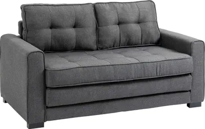 Zdjęcie produktu dla HOMCOM Canapé kabriolet 2 miejsca Canapé-lit z dossier capitonné, coussins i matelas giętki au sol, kanapka en tkaniny effet lin pour salon, chambre d'amis, 147,5 x 75 x 85 cm, szary