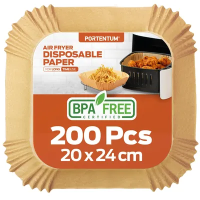 Productafbeelding van PORTENTUM bakpapier voor heteluchtfriteuses, 200 stuks, BPA-vrij, 20 x 24 cm