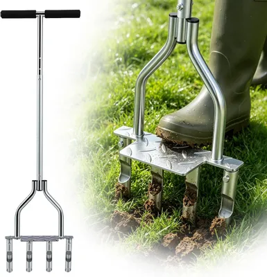 Obrázek produktu pro Provzdušňovač trávníku se 4 dutými hroty, ruční vertikutátor, 93 cm
