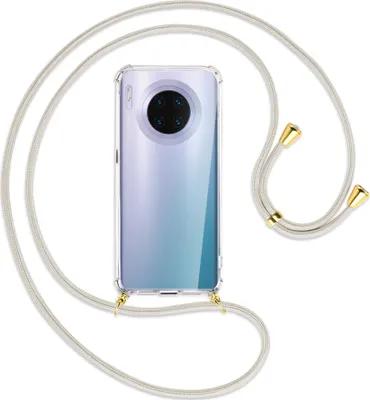 Produktbild von Handykette Backcover-Schutzhülle mit Band (Metall goldfarben) für Huawei Mate 30 Pro - broken white