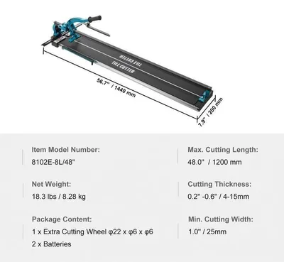 Imagen del producto de Máquina de cortar baldosas manual - Negra - 8.28 kg - Disco de corte de carburo de tungsteno