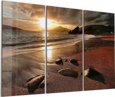 Produktbild von DEQORI Glasbild Echtglas 3x50x100 cm 'Strand im Sonnenuntergang' Wandbilder XXL groß