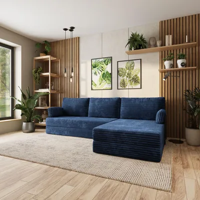Produktbild von Masseno Ecksofa ANKO mit Metallgestell, Modulares Schlafsofa aus Schaumstoff, Klappbares Bodensofa, Schlaffunktion - Blau, TILIA 77