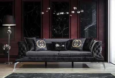 Produktbild von Sofa 3 Sitz Polster Möbel Dreisitzer  Couchen schwarz Holz mit Metall