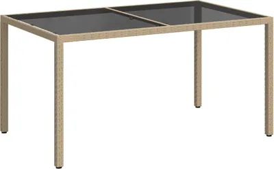 Image de vidaXL Table de jardin 150x90x75 cm Verre trempé Poly rotin Beige