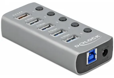 Obrázok produktu pre Delock 63262 DELOCK HUB USB 3.2Gen1 Typ-A 4Port +Schnellladeport Schalter
