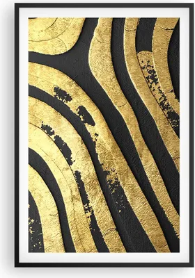 Produktbild von Gerahmtes Poster - Schwarzer Rahmen - Abstraktion dreidimensional Gold - 61x91,5 cm - Wand Bild - Wanddeko - Wandbilder - Kunstposter - Wandposter - Bilderrahmen - Bilder - Kunstdruck P2BPA61x91-4461