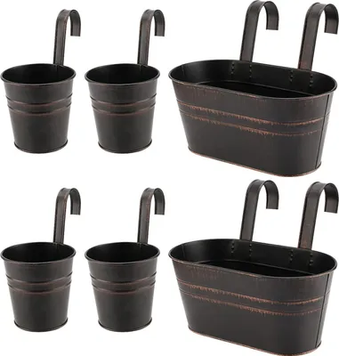 Produktbild von Hängende Pflanzentopf - abnehmbare Metallwandpflanze - Abflussgitter - über Hecke Balkon - Eimer Pflanzentopf - Reling - innen und außen - schwarz