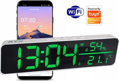 Zdjęcie produktu dla RTX Duży Zagar LED Czujnik Sensor Temperatury i Wilgotności WiFi Tuya