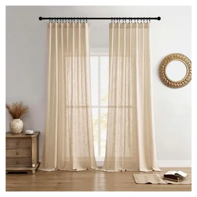 Produktbild von Leinen-Vorhänge für das Wohnzimmer, halbtransparent, 183 cm lang, 2 Paneel-Sets, beige