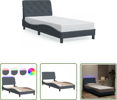Produktbild von The Living Store Bettgestell mit LED-Leuchten Dunkelgrau 90x190 cm Samt