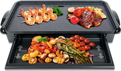 Immagine prodotto di SOGO SS-10340 Teglia elettrica o per raclette rivestita in pietra. Ampia superficie di cottura 26 x 46 cm. Si riscalda rapidamente. Vassoio rimovibile. Per tutti i tipi di piatti alla griglia