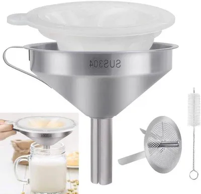 Produktbild von Edelstahltrichter 5 Zoll multifunktional mit Sieb und Bürste