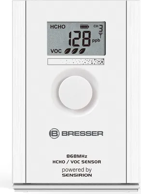 Produktbild von Bresser Luftqualitätssensor mit Display zur Messung von Formaldehyd (HCHO) und VOC, kabellos, für Wetterstation oder Stand-alone, inkl. Akkus und USB-Kabel
