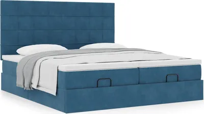 Obrázok produktu pre Osmanský rám postele s matracmi tmavomodrá 200x200 cm zamat