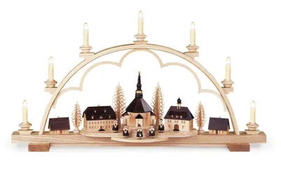Obrázek produktu pro Oblouk svíčky Seiffen village medium přírodní kompletně elektricky osvětlený (230V 50Hz) (DxŠxV):80x15x43cm NOVINKA