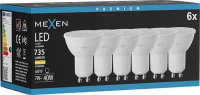 Zdjęcie produktu dla Mexen Nova 6x żarówka LED GU10, 7W, Ciepła - 3000K, 735 lm - L107-GU10-0730-01x06