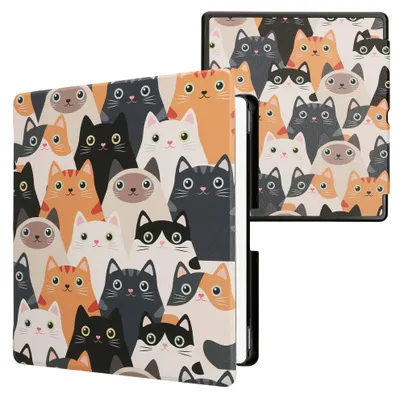 Produktbild von kwmobile Schutzhülle für Amazon Kindle Scribe (2024) Hülle - eReader Flip Case mit Auto Sleep Funktion - Katzen mit Orange Schwarz Weiß