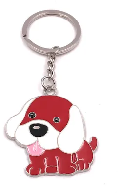 Produktbild von Onwomania Schlüsselanhänger Hund Haustier Vierbeiner rot süss silber Anhänger Keychain