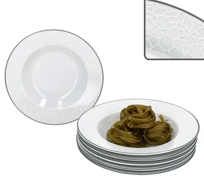 Produktbild von 6x Venedig Suppenteller Ø21,5cm Porzellan Weiß Relief tiefer Teller Pasta