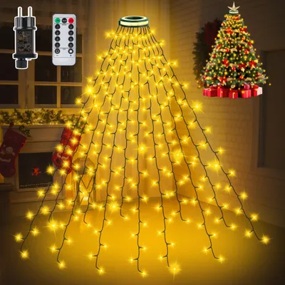 Weihnachtsbaum-Lichterkette 2,5 m, 320 LEDs, 12 Stränge, Timer, warmweiß