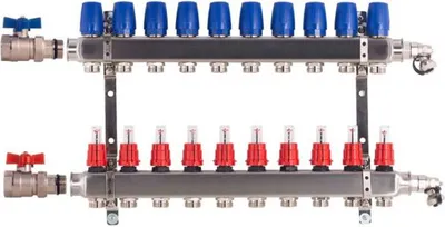 Produktbild von Heizkreisverteiler BASIC für Fußbodenheizung 10 Heizkreise mit Kugelhahn-Set