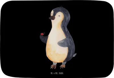 Produktbild von Mr. & Mrs. Panda Badematte Pinguin Marienkäfer - Schwarz - Geschenk, Badteppich, Lebensfreude, Duschvorleger, Badvorleger, Liebe, Badezimmerteppich, Teppich Fürs Bad