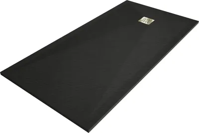 Zdjęcie produktu dla Mexen Stone+ brodzik kompozytowy prostokątny 180 x 100 cm, czarny, maskownica złota - 44701018-G