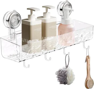 Image de Panier de douche en plastique transparent, rangement de salle de bain, étagère de rangement, sans perçage