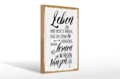 Produktbild von Holzschild Spruch Leben nicht warten Sturm vorbei 20x30cm