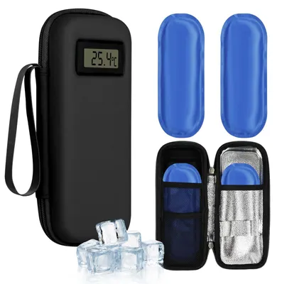 Produktbild von Insulinekühltasche Diabetikertasche Kühltasche - Temperaturanzeige - 2 Kühlakkus - 21,5 x 9 x 6 cm - Für Reise und Alltag