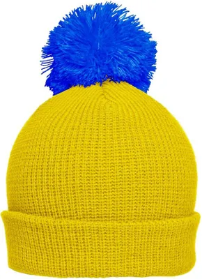 Produktbild von Strickmütze mit Umschlag und Pompon yellow/azur, Gr. one size