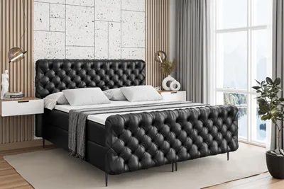 Produktbild von ALTDECOR Boxspringbett mit Schwarz Füßen, Matratze und Lattenrost, Topper, Fußteil, Polsterbett mit Bettkasten, Bett mit Stauraum H4-Matratze, Doppelbett - BOXI8-FC-Z - 160x200 - Schwarz Kunstleder