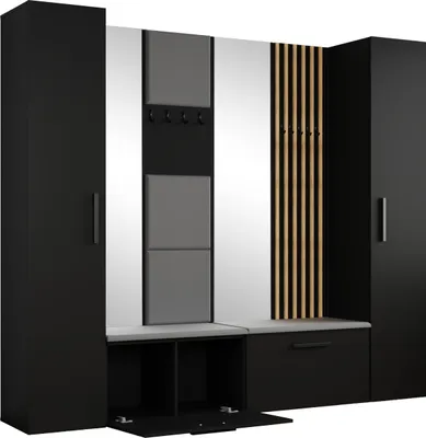 Produktbild von Masseno Garderobe-Set MODULO 241,2/204/40 cm Modern Garderobenschrank Schwarz