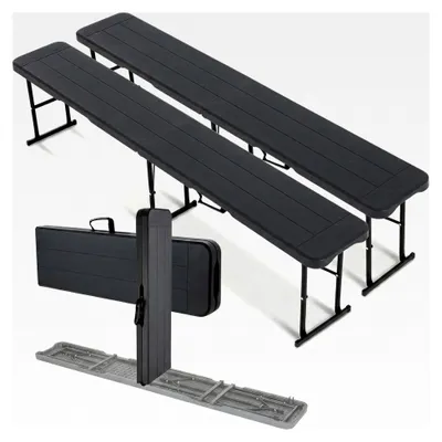 Produktbild von 2er Set Klappbare Bierbänke, Faltbänke für Garten und Camping mit Tragegriff, 181 cm, belastbar bis 500 kg, aus HDPE Kunststoff und Stahlgestell, Holzoptik