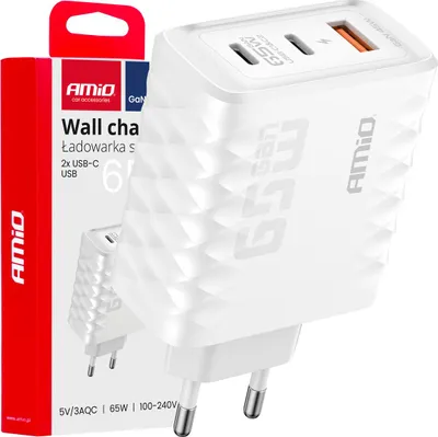Produktbild von Quick Charge 65W Ladegerät 2x USB-C & USB-A, Schnellladung, AMIO-04289