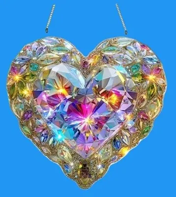 Produktbild von GKA Sonnenfänger Herz Regenbogen Farben 20 cm Buntglas Lichtfänger Fensterbild Fenster Fensterschmuck Fensterdeko