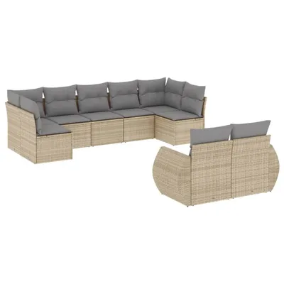 Produktbild von 9-tlg. Garten-Sofagarnitur mit Kissen Beige Poly Rattan