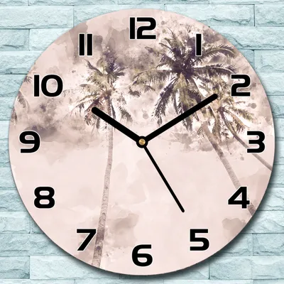 Produktbild von Wanduhr aus Glas Rund fi 30 Palm bäume Kunst Quarz Deko Schlafzimmer Büro