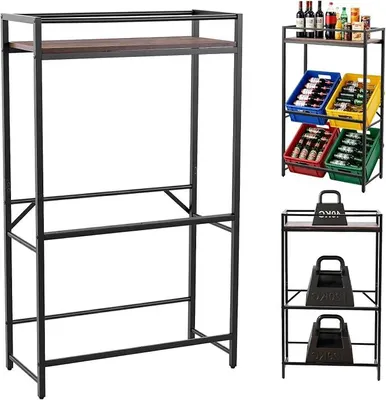 Produktbild von Getränkekistenregal 4 Kisten mit Ablage, Getränkeregal aus Metall&Holz, Kistenregal für Getränkekisten, Wasserkistenregal, Bierkisten Regal, Getränkekistenständer für Küche, Keller&Garage, 70x31x117cm