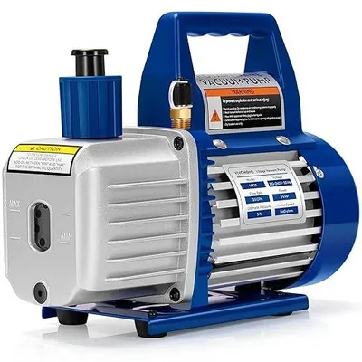 Productafbeelding van Set van een enkelvoudige vacuümpomp met 3,5 CFM, inclusief oliefles. Vacuümpomp voor airconditioningsystemen, stil en duurzaam, weinig onderhoud nodig, geschikt voor R12, R22, R134a, R410a, R502, voor auto's, voor HVAC-systemen en auto-koelsystemen