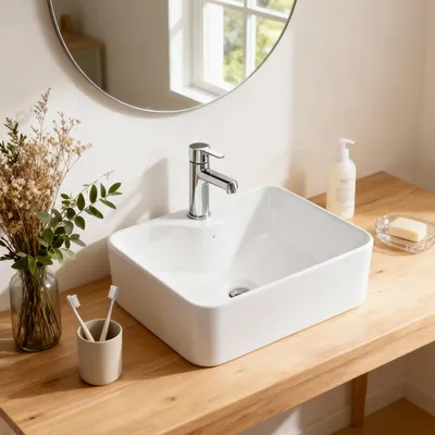 Produktbild von Aufsatzwaschbecken keramik Waschbecken Waschtisch Waschschale Handwaschbecken für Bad & Gäste-WC 40x30x13cm