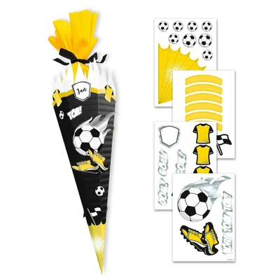Produktbild von itenga DEKO-SET für SCHULTÜTE FUSSBALL gelb schwarz