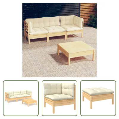 Produktbild von The Living Store 4-tlg. Garten-Lounge-Set mit Creme Kissen Kiefernholz