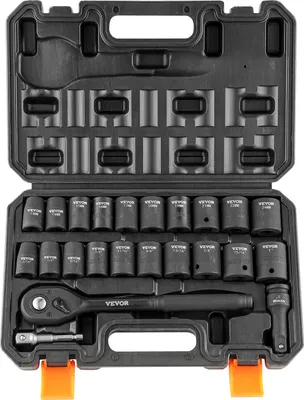 Immagine prodotto di VEVOR set di chiavi a bussola professionali in acciaio legato CR-V Set di chiavi a bussola da 13-24 mm avvitatore a impulsi, chiave a bussola HRC 42-48 incl. valigetta portautensili, estrattore metrico per viti