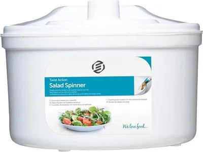 Produktbild von Acryl Salatschleuder mit Dressing-Öffnung, Antirutschfüßen, Drehmechanismus & stilvoller Servierschale