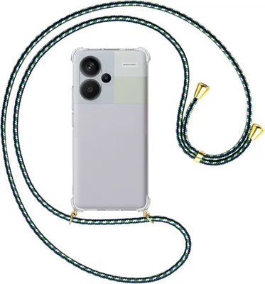 Produktbild von Handykette Backcover-Schutzhülle mit Band (Metall goldfarben) für Xiaomi Redmi Note 13 Pro Plus - grün/blau/weiß