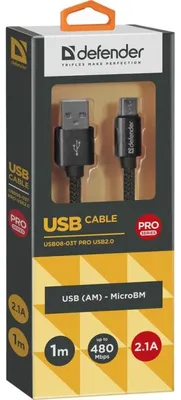 Produktbild von Micro USB gewebegeflechtes Kabel 1m 2.1 A USB 2.0-08-03T PRO schwarz