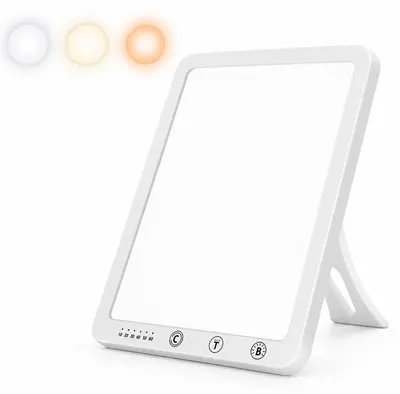 Produktbild von Sonnenlichtlampe 10000 Lux, LED Tageslichtlampe mit 3 Lichtfarben, 3000/4500/6500 K, 5 Stufen, Timer 10-60 Min, 11,5 W