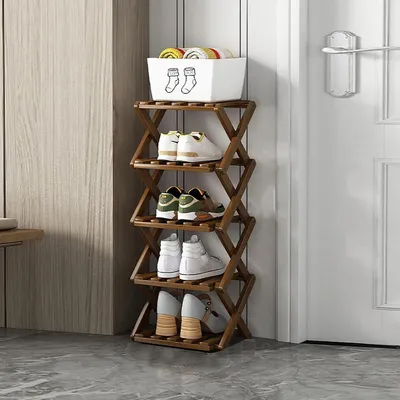 Produktbild von Faltbares Schuhregal Bambus 5 Ebenen Braun für kleine Räume